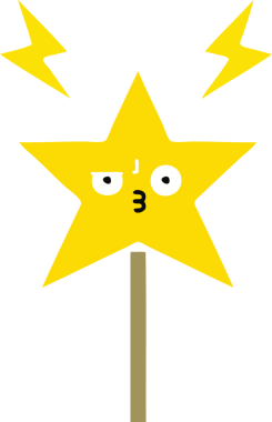 Bir insan tarafından çizilmiş sihirli değneğin düz renkli retro karikatürü