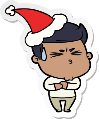 Bir insan tarafından çizilmiş Noel Baba şapkası giymiş hayal kırıklığına uğramış bir adamın el yazısı.