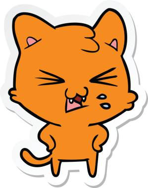 Bir insan tarafından çizilmiş, tıslayan bir kedinin çıkartması.