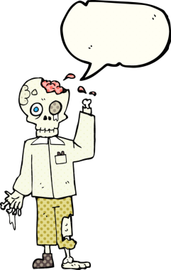Bir insan tarafından çizilmiş serbest çizilmiş çizgi roman konuşma balonu zombisi.