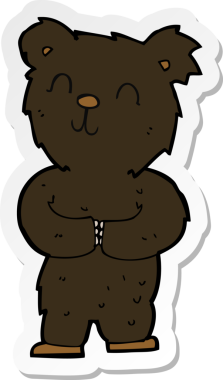 Bir insan tarafından çizilmiş mutlu, küçük siyah bir ayının çıkartması.