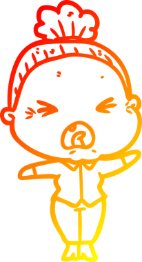 Bir insan tarafından çizilmiş kızgın yaşlı bir kadının sıcak çizgi çizimi.