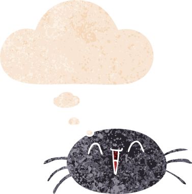 Homurdanan düşünce baloncuklu çizgi film örümceği bir insan tarafından çizilmiş dertli retro dokuma tarzı