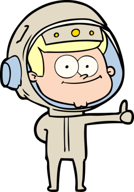 Bir insan tarafından çizilmiş mutlu astronot çizgi filmi.