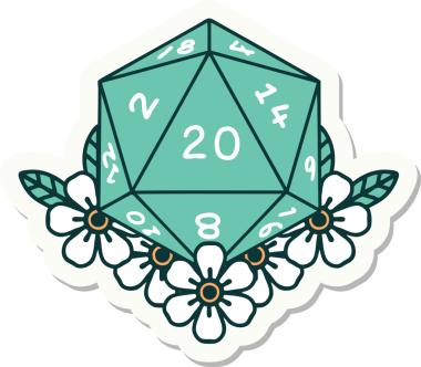 Bir insan tarafından çizilmiş 20 D20 zarının etiketi.