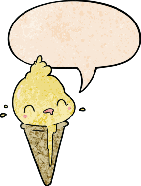 Bir insan tarafından çizilmiş eski moda konuşma baloncuklu tatlı çizgi film dondurması.