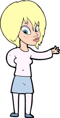 Çizgi filmdeki kadın bir insan tarafından çizilmiş hoş bir jest yapıyor.