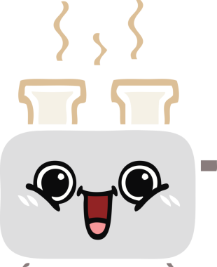 Bir insan tarafından çizilmiş bir tost makinesinin düz renkli retro karikatürü