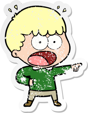 Bir çizgi filmin sıkıntılı çıkartması. Bir insan tarafından çizilmiş şok bir adam.