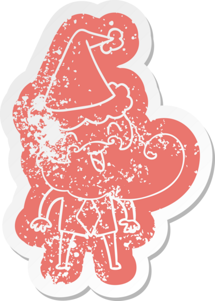 Mutlu sakallı, Noel Baba şapkası takan, bir insan tarafından çizilmiş, garip bir karikatür.