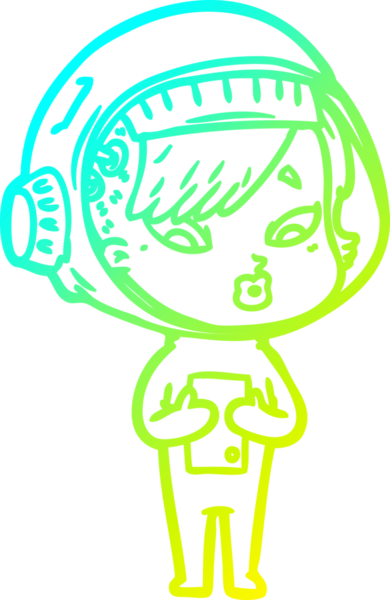 Bir insan tarafından çizilmiş soğuk gradyan çizgili astronot kadın çizimi.