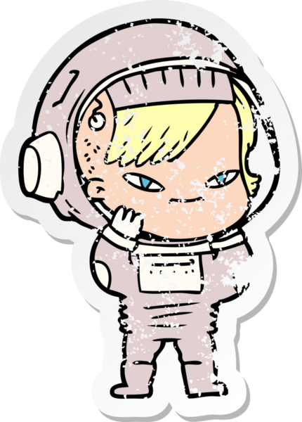 Bir insan tarafından çizilmiş karikatür astronot kadının sıkıntılı çıkartması.