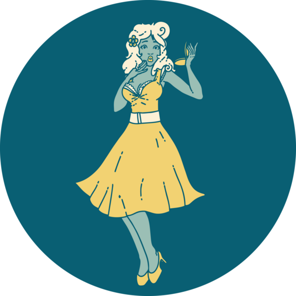 İkonik dövme stili. Bir insan tarafından çizilmiş, şaşırtılmış bir kız resmi.