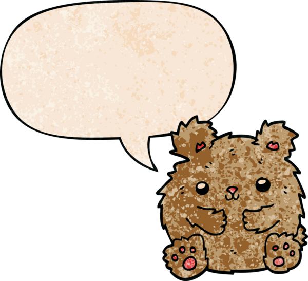 Bir insan tarafından çizilmiş eski tarz konuşma baloncuğu olan sevimli çizgi film ayısı.