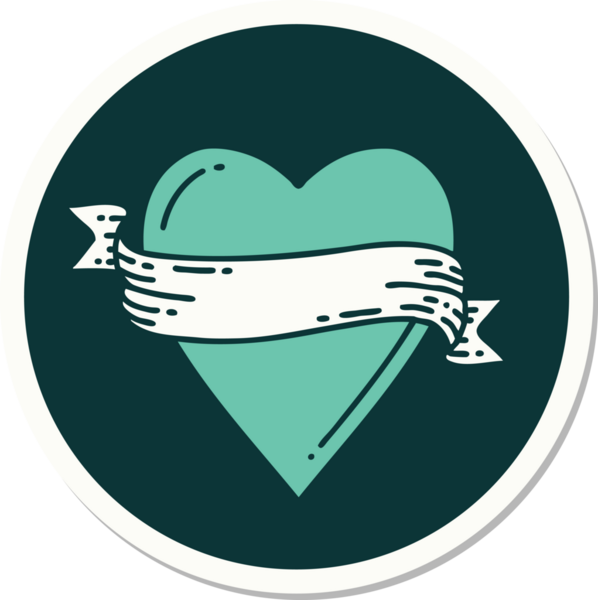 Bir insan tarafından çizilmiş geleneksel bir kalp ve bayrak stili dövme çıkartması.