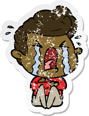 Bir insan tarafından çizilmiş ağlayan bir karikatür çıkartması.