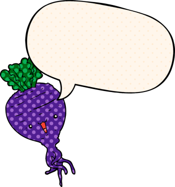 Bir insan tarafından çizilmiş çizgi roman tarzında konuşma baloncuğu olan şalgam.