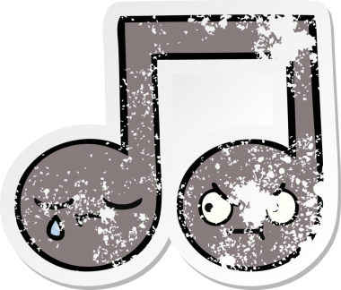 Bir insan tarafından çizilmiş şirin bir karikatür müzik notasının sıkıntılı çıkartması.