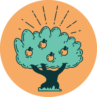 Bir insan tarafından çizilmiş dövme stili elma ağacının simgesi