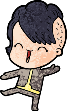 Bir insan tarafından çizilmiş uzay elbisesi giyen mutlu hippi kız çizgi filmi.