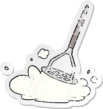 Bir insan tarafından çizilmiş bir patates ezicinin sıkıntılı çıkartması.