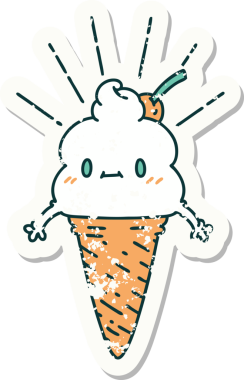 Bir insan tarafından çizilmiş dövmeli dondurma karakterinin eski bir çıkartması.