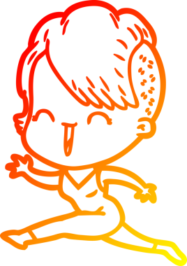 Bir insan tarafından çizilen mutlu bir hipster kızın çizgi çizimi.