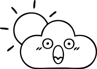 Bir insan tarafından çizilmiş güneş ışığı ve bulut çizimi