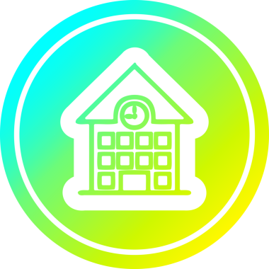 Bir insan tarafından çizilmiş havalı gradyan çizgili okul binası dairesel simgesi