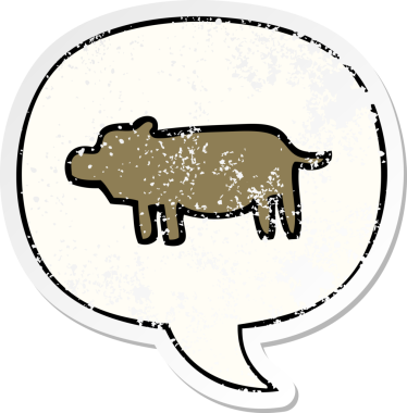 Konuşma baloncuklu çizgi film hayvan sembolü bir insan tarafından çizilmiş sıkıntılı eski bir çıkartma.