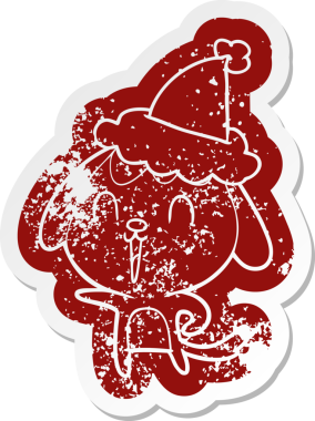 Bir insan tarafından çizilmiş Noel Baba şapkası takan bir köpeğin garip bir karikatürü.