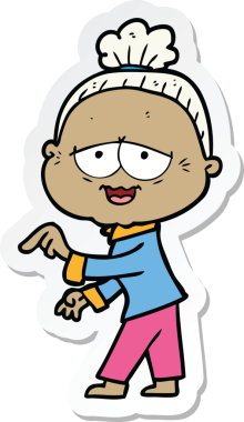 Bir insan tarafından çizilmiş mutlu yaşlı bir kadının çıkartması.