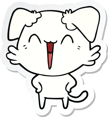 Bir insan tarafından çizilmiş mutlu bir köpek çizgi filminin çıkartması.