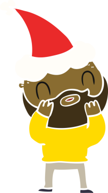 Bir insan tarafından çizilmiş Noel Baba şapkası takan sakallı bir adamın el resmi.