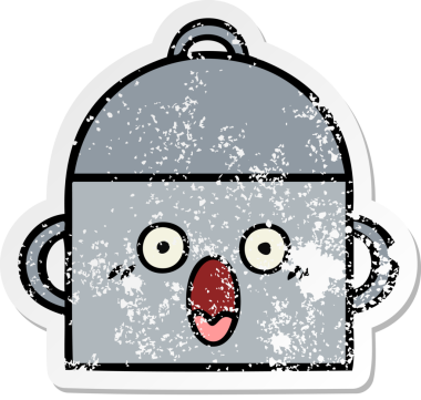 Bir insan tarafından çizilmiş tatlı bir yemek tenceresinin sıkıntılı çıkartması.