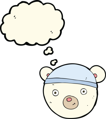 Bir insan tarafından çizilmiş düşünce baloncuklu kutup ayısı yüzü.