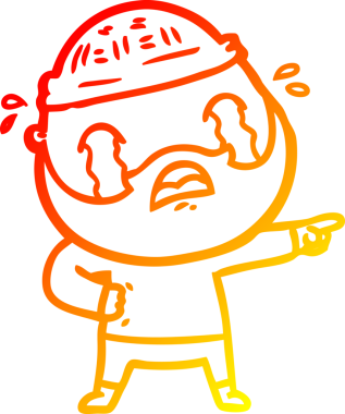 Bir insan tarafından çizilmiş ağlayan sakallı bir adamın sıcak çizgi çizimi.