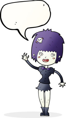 Bir insan tarafından çizilmiş konuşma balonlu vampir kız çizgi filmi.