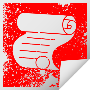 Bir insan tarafından çizilmiş önemli bir belgenin sıkıntılı kare soyma etiketi