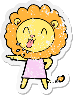 Bir insan tarafından çizilmiş mutlu çizgi film aslanının sıkıntılı çıkartması.