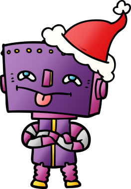 Bir insan tarafından çizilmiş Noel Baba şapkası takan bir robotun gradyan çizimi.