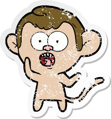 Bir insan tarafından çizilmiş, şok olmuş bir maymunun sıkıntılı çıkartması.