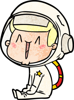 Bir insan tarafından çizilmiş mutlu astronot çizgi filmi.