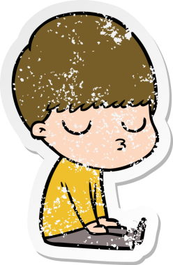 Bir insan tarafından çizilmiş, sıkıntılı bir çizgi film çıkartması.