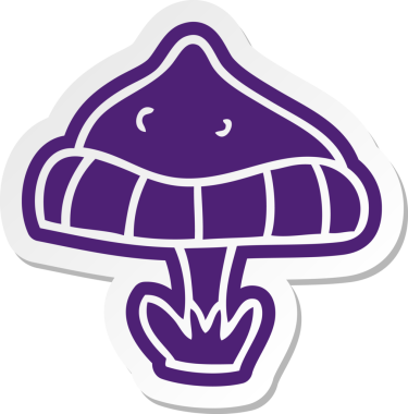 Bir insan tarafından çizilmiş tek bir mantarın çizgi film etiketi.