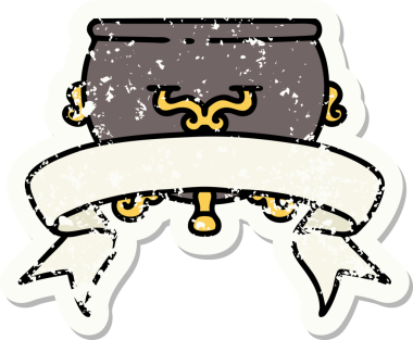 Bir insan tarafından çizilmiş bir kazanın sancağı olan eski bir etiket.