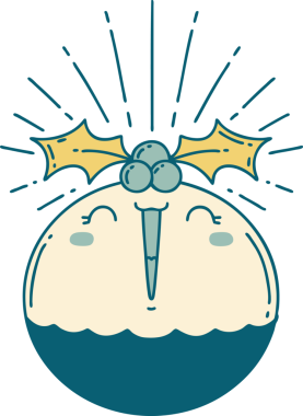 Bir insan tarafından çizilmiş geleneksel bir dövmeli noel pudinginin resmi.