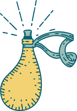 Bir insan tarafından çizilmiş eski bir deri su şişesinin geleneksel dövme stili.