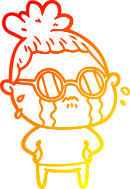 Bir insan tarafından çizilmiş güneş gözlüğü takan, ağlayan bir karikatür çizimi.