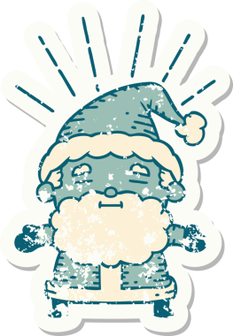 Bir insan tarafından çizilmiş eski bir dövme stili Noel Baba karakterinin eski çıkartması.